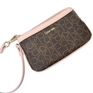 Calvin Klein Signature CK Monogram Brown Pale Pink Wristlet
